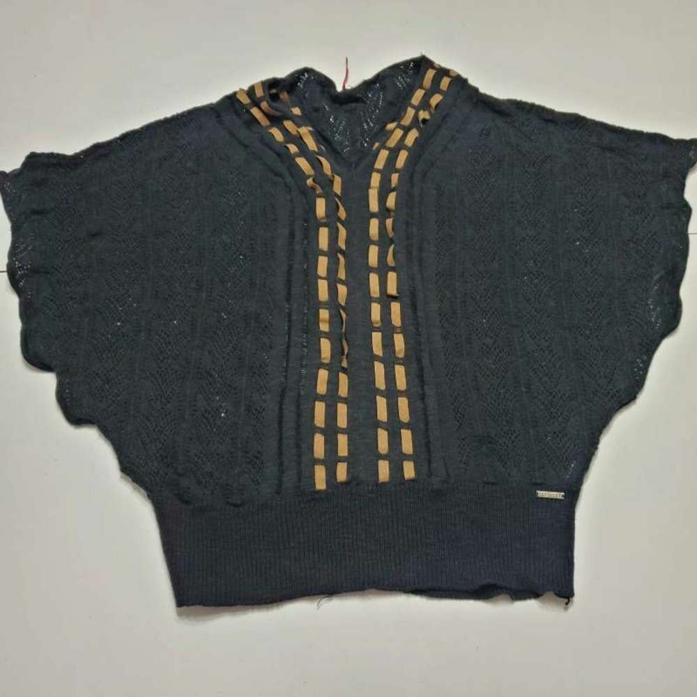 Element Womens Pullover Sweater Black Batwing Dolman Sleeve Lace Up V Neck S
